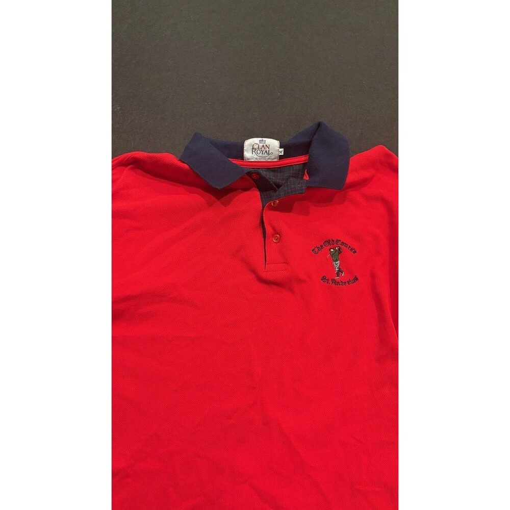 Clan Royal The Old Course St. Andrews Golf Shirt Polo Red Navy Plaid Sz XL VTG